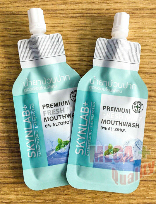2 X SKYNLAB+ Premium Fresh Mint MouthWash 0% Alcohol Gentle Formula Travel Size