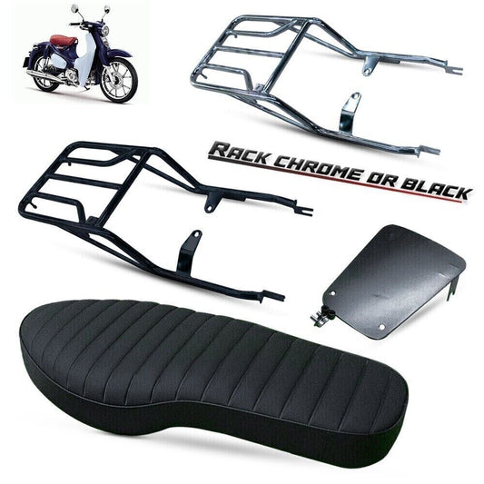 DUAL BLACK LONG SEAT PAD REAR LUGGAGE CARRY RACK HONDA SUPER CUB C125 2018-2023