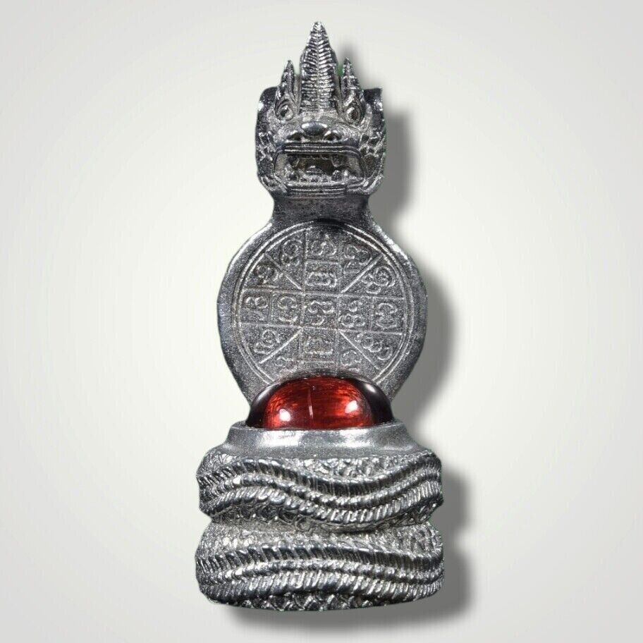 Thai Amulet Naga Kaew Naka Srisuttho w/h Red Crystal Ball Talisman Wealth Real
