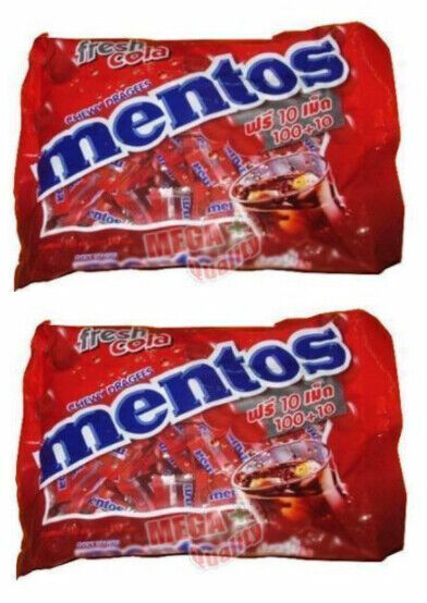 2 x 100 Tablets MENTOS CHEWY DRAGEES Sweet Candy Fresh Cola Flavour 250g