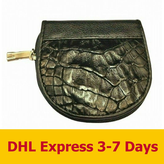 Black GENUINE CROCODILE ALLIGATOR ZIPPER WALLETS SKIN LEATHER WOMEN COIN BAGS