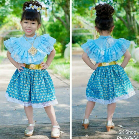 Clothing Thai Kid Dress Girl Top Handmade Craft Wedding Costume Dance Free Gift