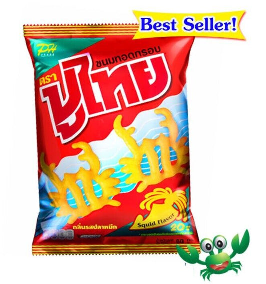 Crispy Snacks Puthai Squid Flavor Thai Snack Party Camping 60g.