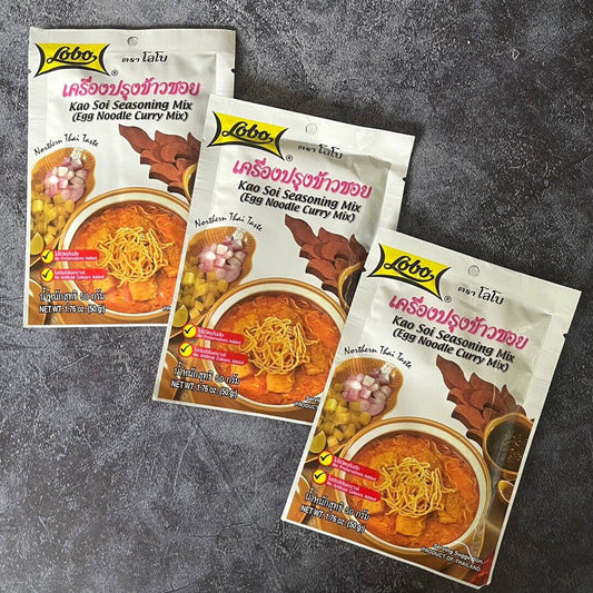 3 x Lobo Kao Soi Seasoning Mix Egg Noodle Curry Mix Northern Thai Taste 50g.
