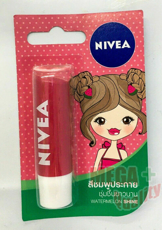 NIVEA LIP BALM CARE Watermelon Aroma Pinkish SHINE 24 HOUR MOISTURE 4.8 g.