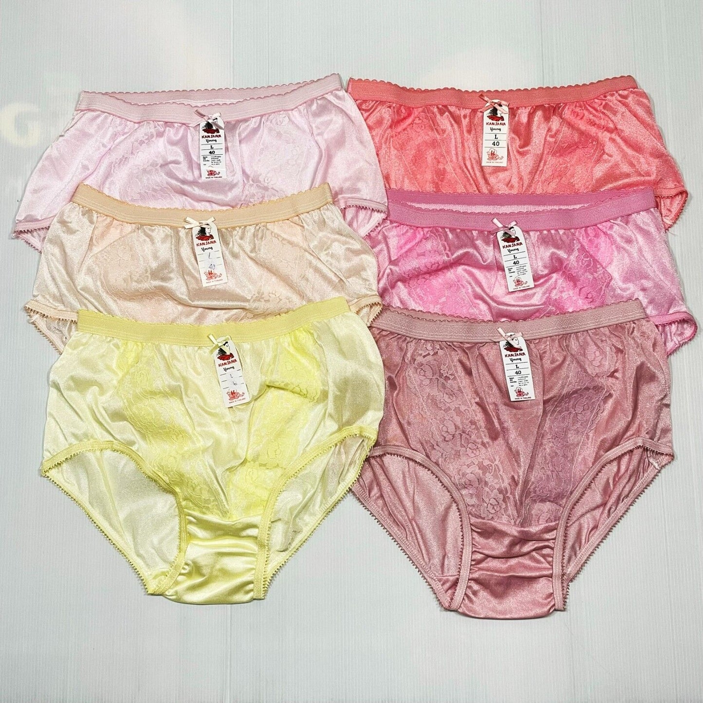 x6 Women Panties Nylon Hi Briefs Vintage Style Sissy Knickers Underwear Size L