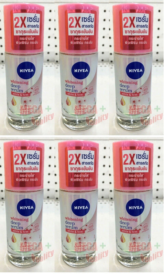 6x Nivea Extra White Sakura Deep Serum 10X Vitamin C Whitening Deodorant Roll-On