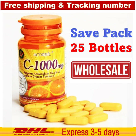 25x AUTHENTIC ACORBIC VITAMIN C-1000 MG Radiance Skin Antioxidant Immune Health