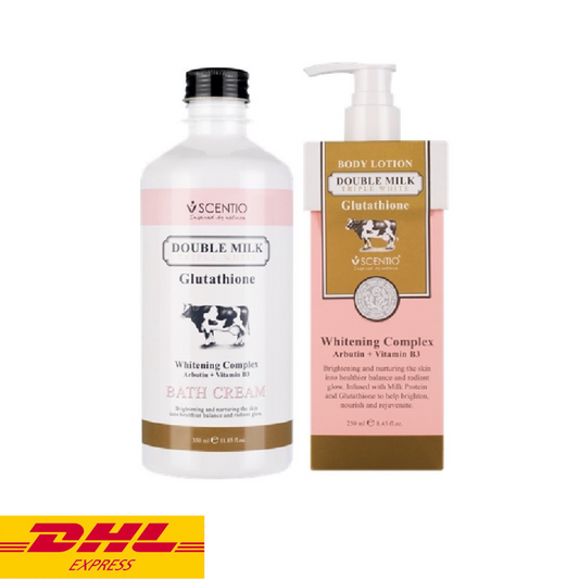 SCENTIO DOUBLE MILK TRIPLE WHITE Body Lotion + Bath Cream Beauty Buffet SET