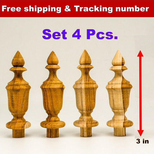 4x FINIALS TEAK WOOD Antique Furniture Home DIY decor Project 1.0" Diameter