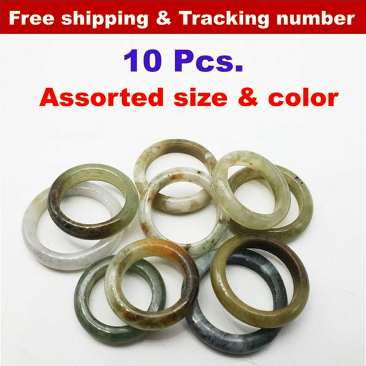 Natural 100% Jade Jadeite Ring Band Lot Assorted Color Size Wholesale (10 Pcs.)
