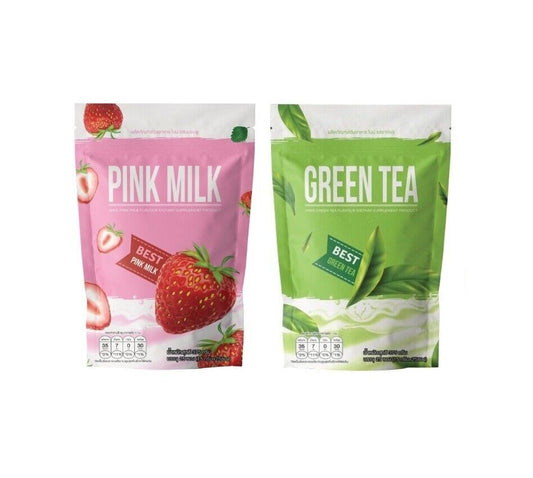 2x Nine Green Tea & Pink Milk Drink Weight Management Detox Excretion Skin Care
