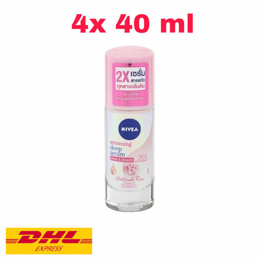 4x NIVEA Whitening Deep Serum Roll On Hokkaido Rose Deodorant White Smooth 40ml