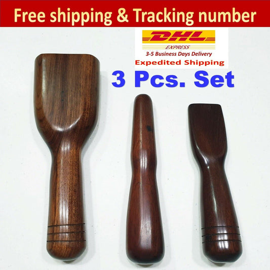 Set 3 Massage Hammer Stick Wooden Tool Set Thai Tok Sen Help Relax Aches & Pain