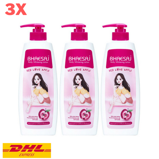 3x Bhaesaj Body Whitening Lotion Red Love Apple Plus UV Filter Vitamin 400ml