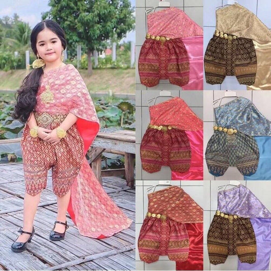 Traditional Princess Girl Thai Kids Clothing Dress Costume School Occasions Wear