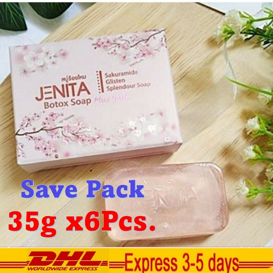 6x Jenita Silk Thread Soap Gluta Plus Reduce Wrinkles Acne Body Soaps Bath 35g