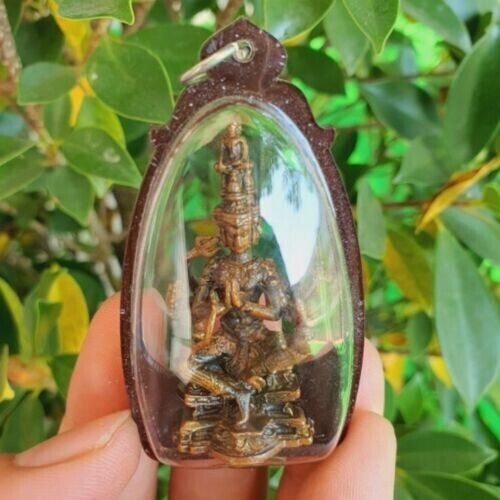 Buddha Brahma God Phra Prom Statue LP Du Talisman Pendant Thai Amulet Wat Sake