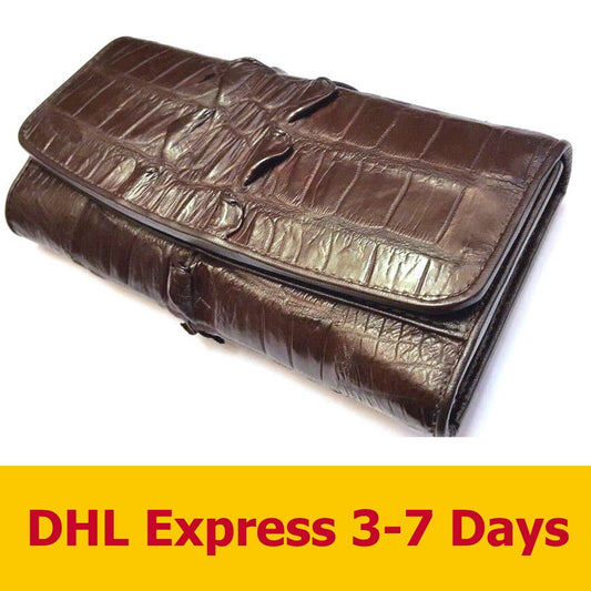Brown Genuine Crocodile Alligator Skin Leather Tail Trifold Women Clutch Wallets
