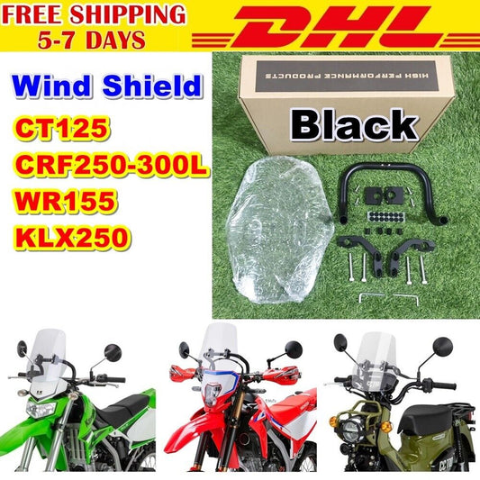 B2 Black Wind Shield For Honda CRF250 300L CT125 KLX250 WR155 Clear Abs Plastic