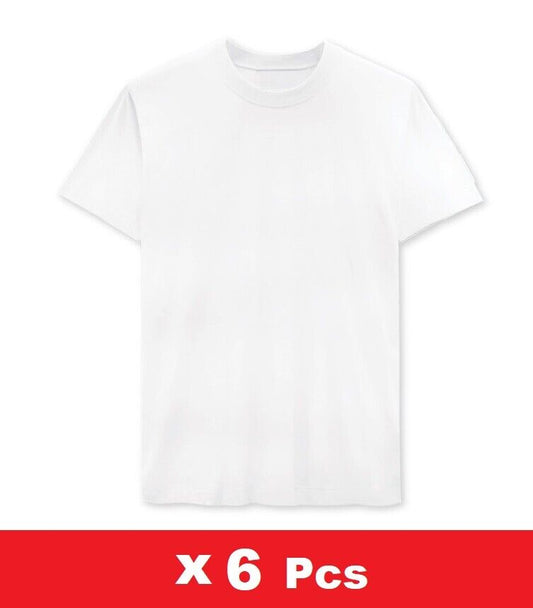 6x MEN Crew Neck T-Shirt - Size XL - White Combed Cotton 100 % Classic Thailand