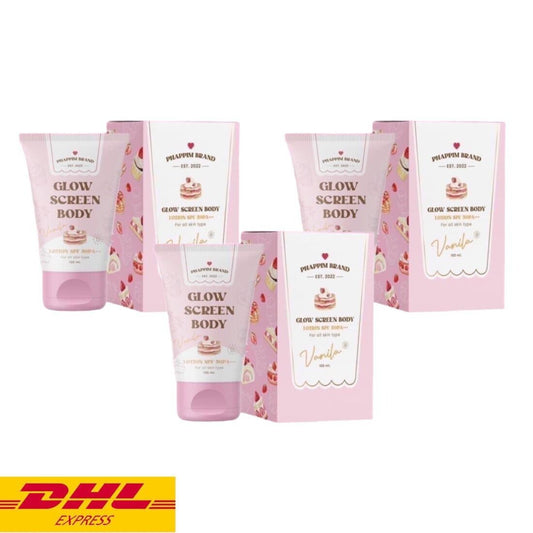 3x Phappim Glow Screen Body Sunscreen Lotion SPF 50 PA+++ Vanilla Bright 100 ml