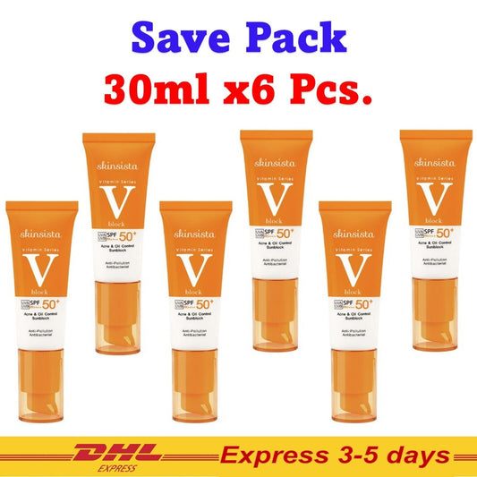 2x Skinsista V Block Oil & Acne Control Sunblock SPF 50+ PA++++ Reduce Acne 30ml