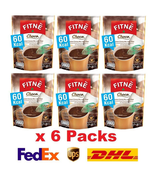 6x Fitne Instant Cocoa High Fiber Low Fat 0% Sugar Control Weight 60 Kcal/sachet