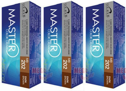 3 x DCASH PERMANENT HAIR DYE COLOR CREAM NATURAL # MB202 Dark Brown