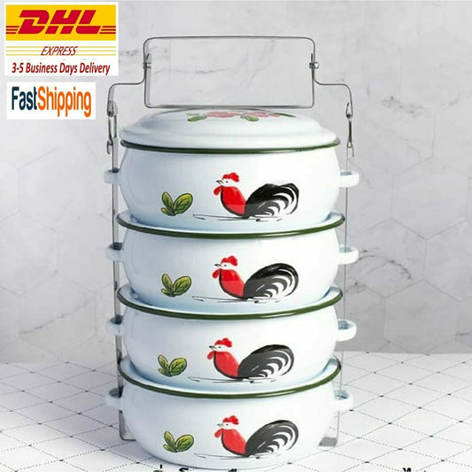 Chicken Bento Lunch Box Stainless Steel Enamel Food Storage 4 Layer Container