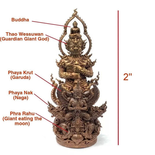 5 in 1 Buddha Giant God Thao Wessuwan Garuda Rahu Naga Phra Thai Amulet Statue