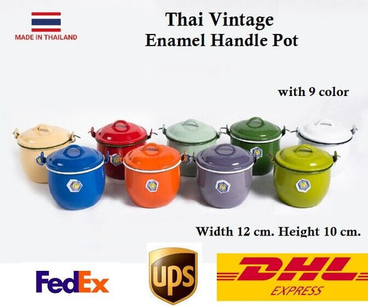 Vintage Thai Traditional Enamel Pot Rabbit Brand Small Stock Soup Food 12 cm