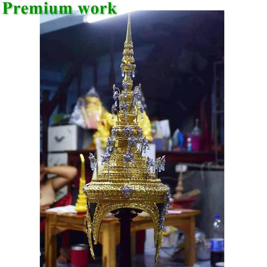 Traditional Thai Ram Dance Craft Headdress Crown Gold Ceremony Costume Premium