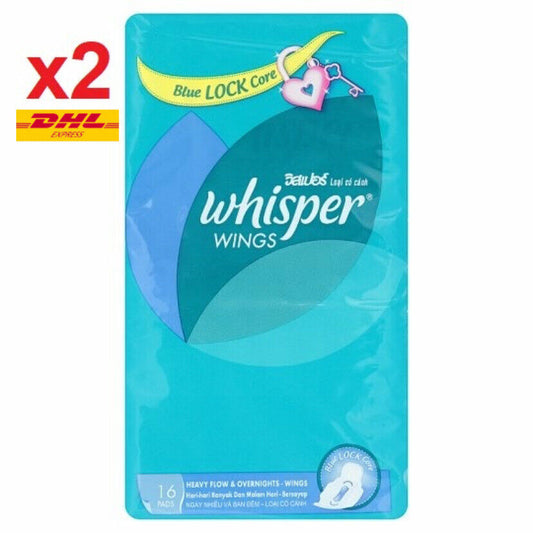 Whisper Wings Heavy Flow & Overnights Blue Lock Sanitary Napkins (32 pads)