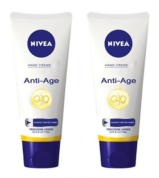 2 x NIVEA Q10 PLUS ANTI AGE HAND NAIL CREAM REPAIR LOTION 75 ml.