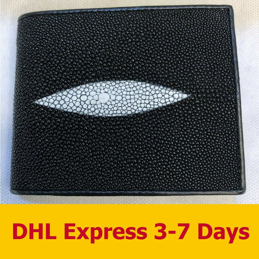Black Fashion Genuine Stingray Skin Leather Bifold Credit Card Men Wallet Bag