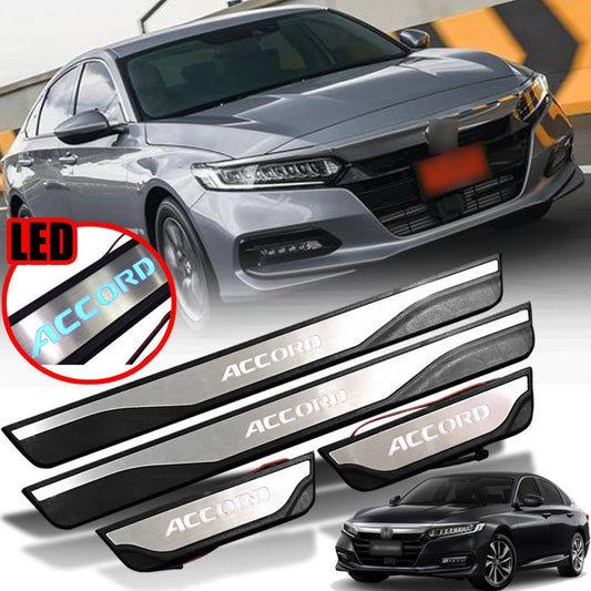 Scuff Plate Side Door Steps Sill LED For Honda Accord 2020-22 Black Chrome Trim