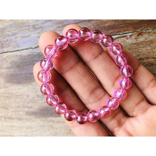 Bracelet Pink Naga Eye Gem Talisman Jewelry Size 10mm. Thai Buddha Amulet Beads