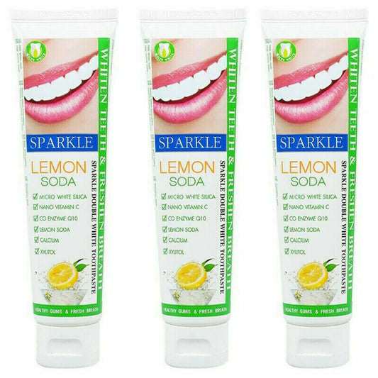 3 x Sparkle White Toothpaste Lemon Soda Healthy Gums and Freshen Breath 100 g.
