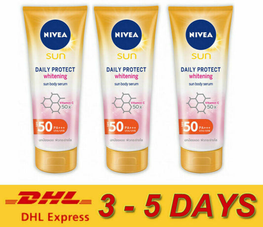3 x Nivea Sun 70ml daily protect white body skin serum VitaminC SPF50 Express !