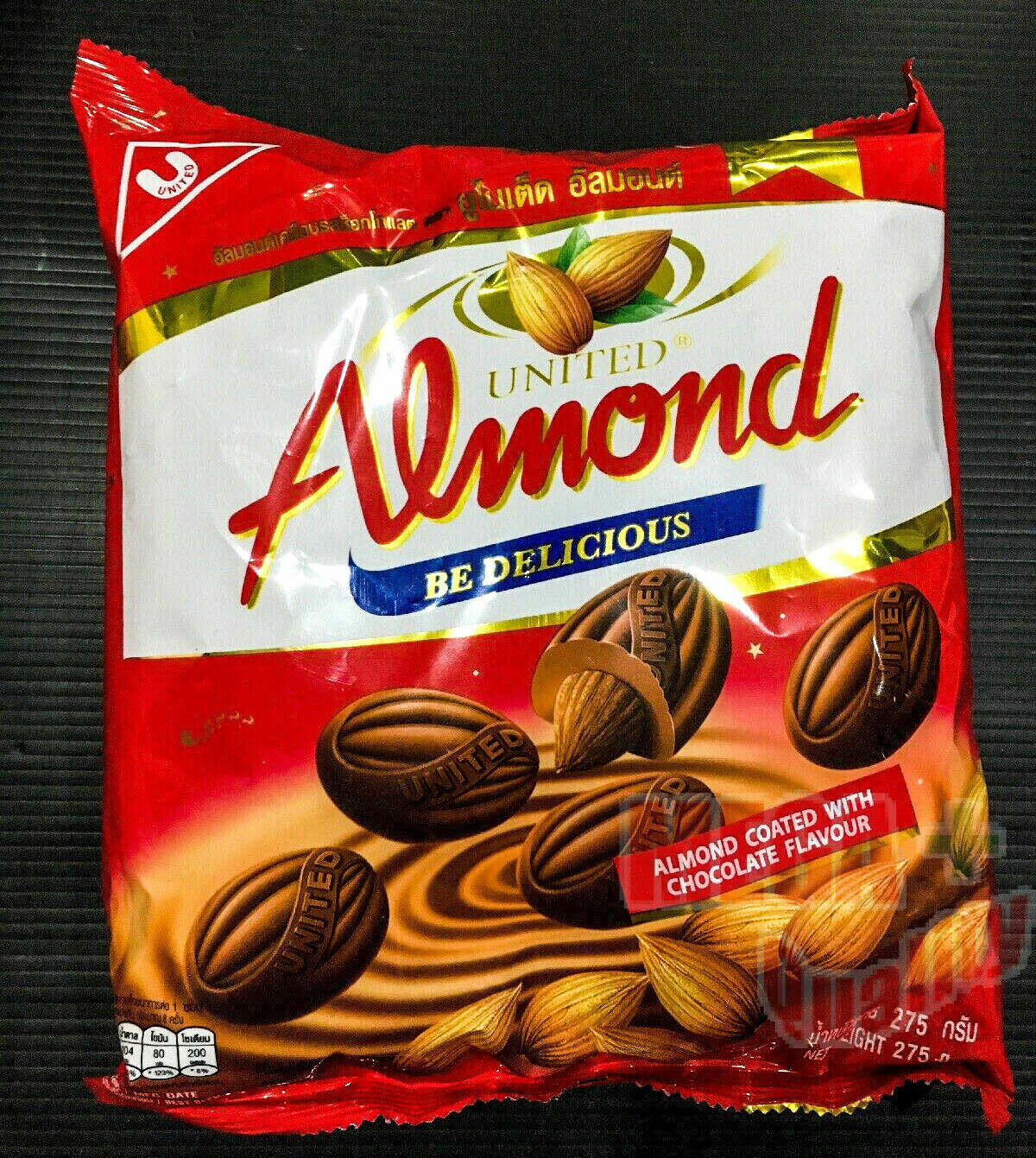 1 Pack.(50 Pcs.) Almond coated with chocolate flavour yummy snack 275g.