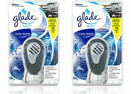 2 x Glade Sport COOL WATER Perfume Scent Car Vent Clip Air Freshener For Car 7ml