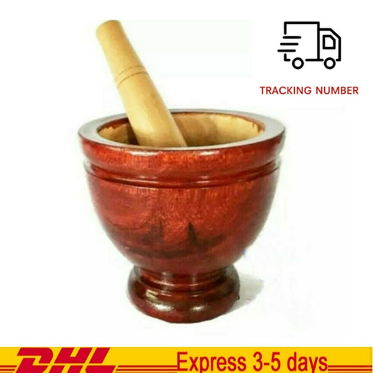 9" Wooden Mortar Grinder &Pestle Thai Som Tam Papaya Salad Cooking Tools Kitchen