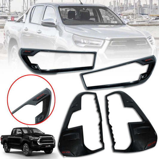 Cover Head Lamp Tail Light Black Carbon For Toyota Hilux Revo 4WD 2020-2021