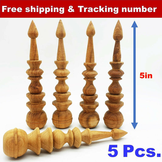 5x Teak Wooden Finials Unpainted Vintage Antique Clock Furniture Home Decoration