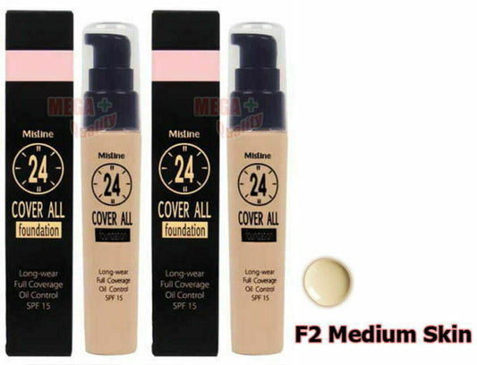 2x Mistine 24 Cover All Foundation Full Coverage Oil Control SPF 15 Medium Skin
