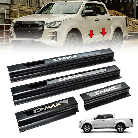 4 Doors Scuff Plate Sill Step Chrome Black For Isuzu D-max Pickup UTE 2020-2022
