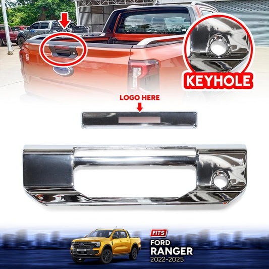Rear Tailgate Handle Cover Chrome 2PCs W/ Keyhole For Ford Ranger P703 2022-2024