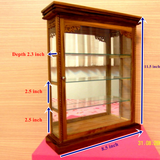 Wall Cabinet Wood Glass Teak Curio Handmade Carved Shadow Box Display Square Toy
