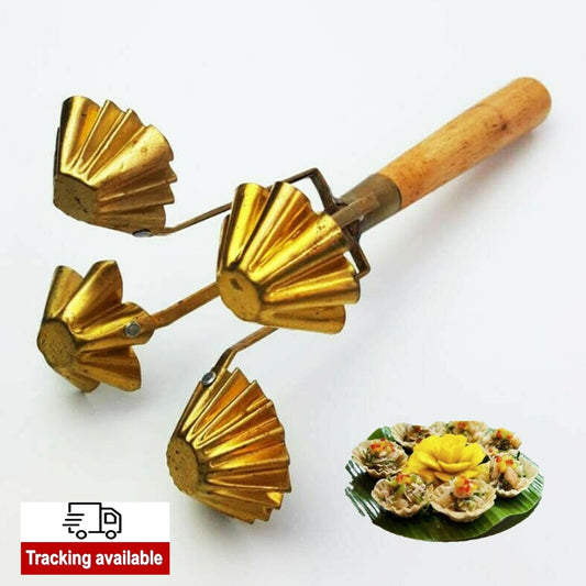 Krathong Thong Thai Brass Mold wooden handle Traditional 4 Shapes flowers